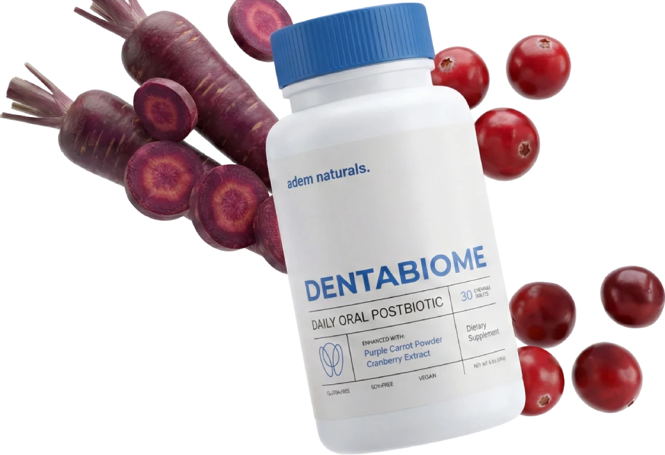DentaBiome oral postbiotic chewable tablet with purple carrot and cranberry